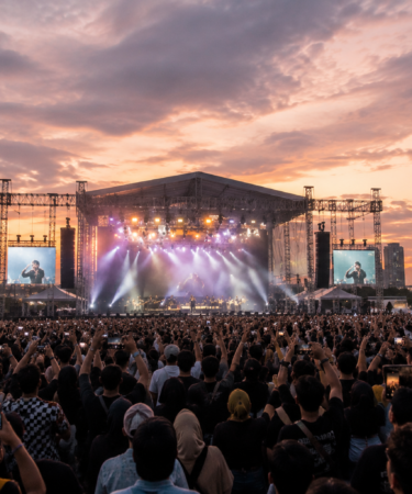 penonton menikmati konser outdoor di stadion terbuka
