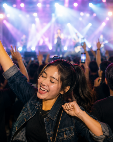 penyanyi membawakan musik hipdut di panggung konser