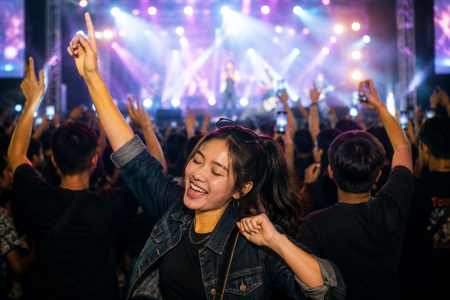 penyanyi membawakan musik hipdut di panggung konser