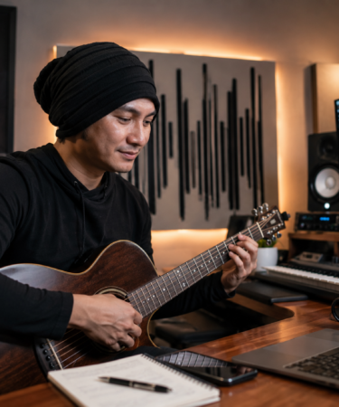 Anji Musisi Indonesia saat tampil membawakan lagu di atas panggung dengan penampilan profesional dan penuh percaya diri.