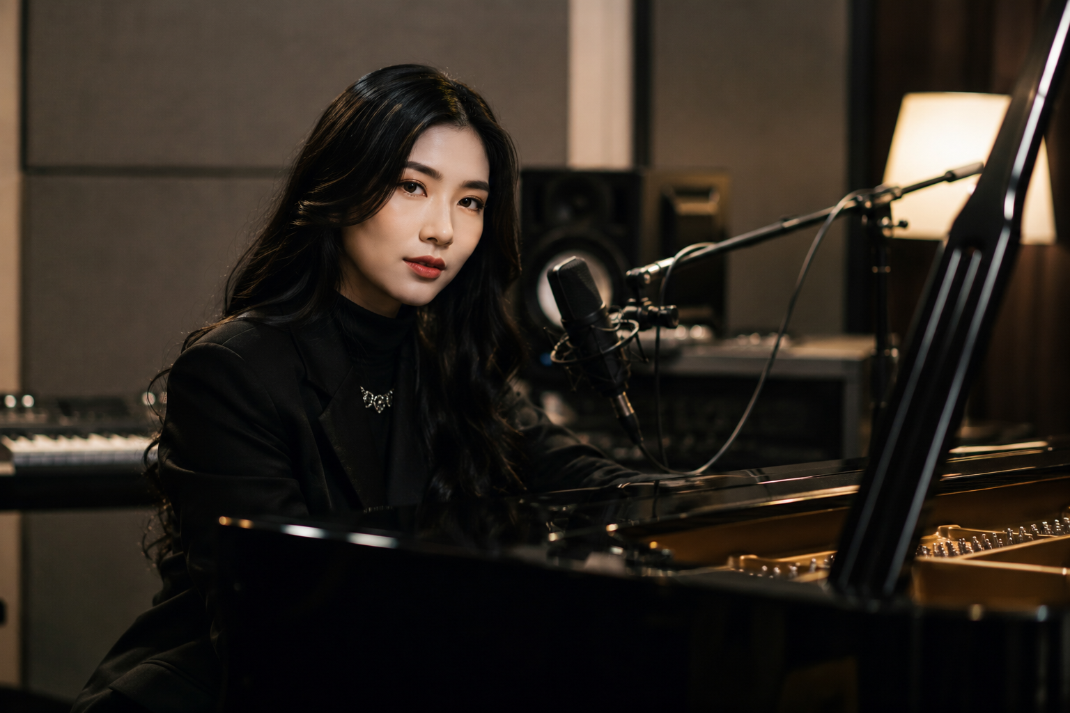 Isyana Sarasvati tampil di atas panggung membawakan karya musik dengan nuansa artistik dan pencahayaan konser yang dramatis