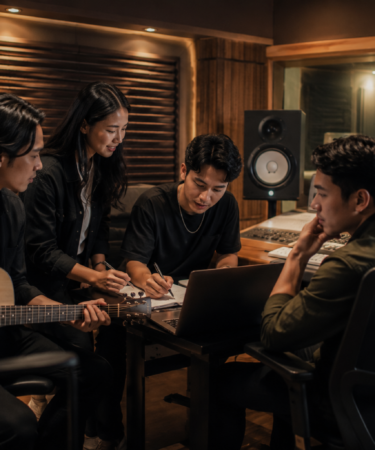 dua musisi sedang rekaman dalam kolaborasi musisi Indonesia
