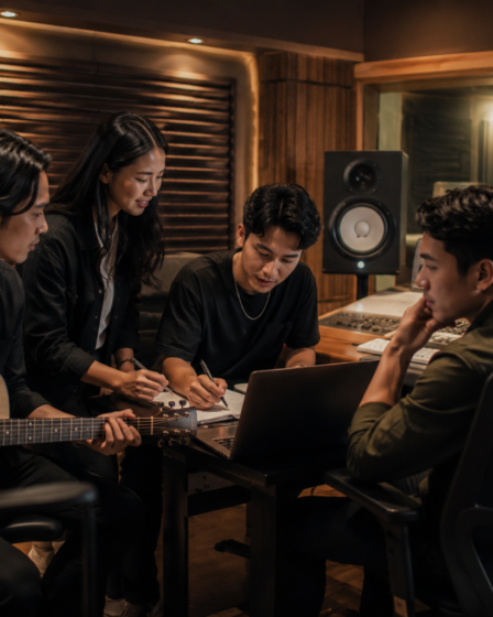 dua musisi sedang rekaman dalam kolaborasi musisi Indonesia