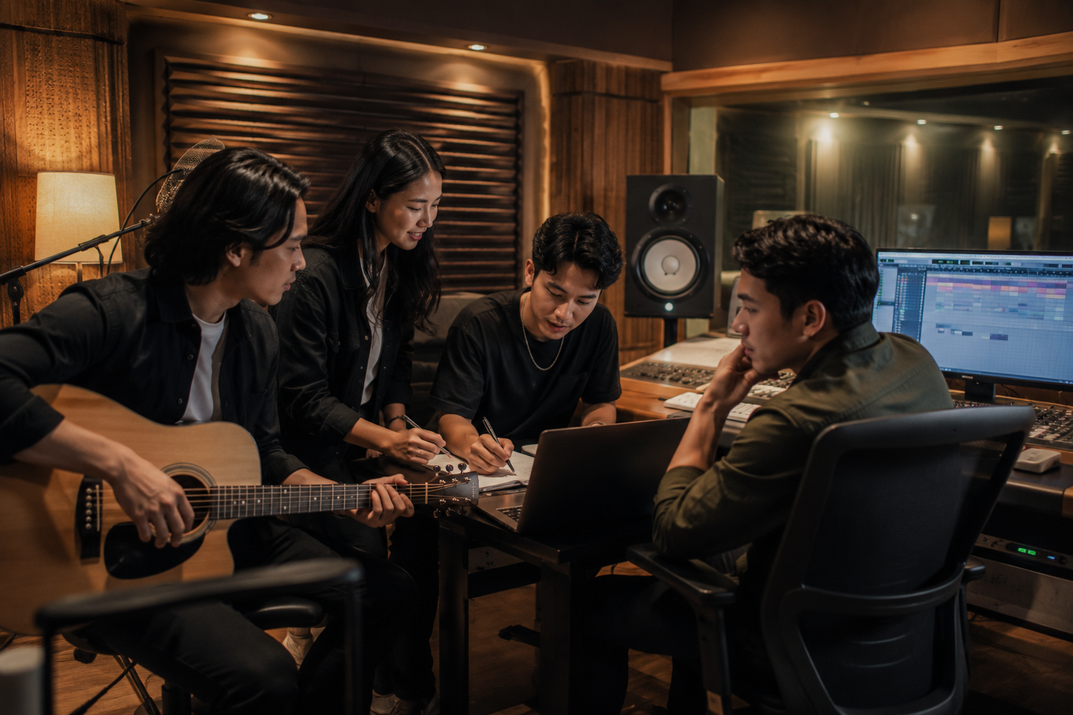 dua musisi sedang rekaman dalam kolaborasi musisi Indonesia