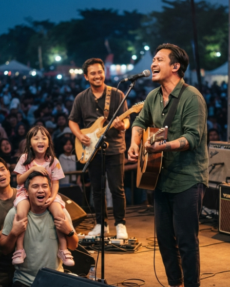 Band Fourtwnty tampil di atas panggung membawakan lagu folk dengan pencahayaan konser yang hangat dan penonton memenuhi area pertunjukan.