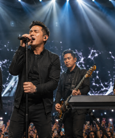 NOAH tampil membawakan lagu di atas panggung konser musik Indonesia