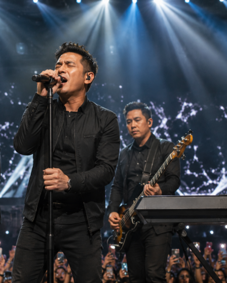 NOAH tampil membawakan lagu di atas panggung konser musik Indonesia