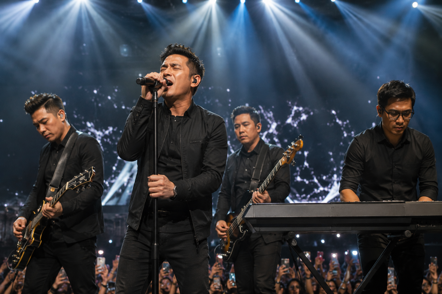 NOAH tampil membawakan lagu di atas panggung konser musik Indonesia