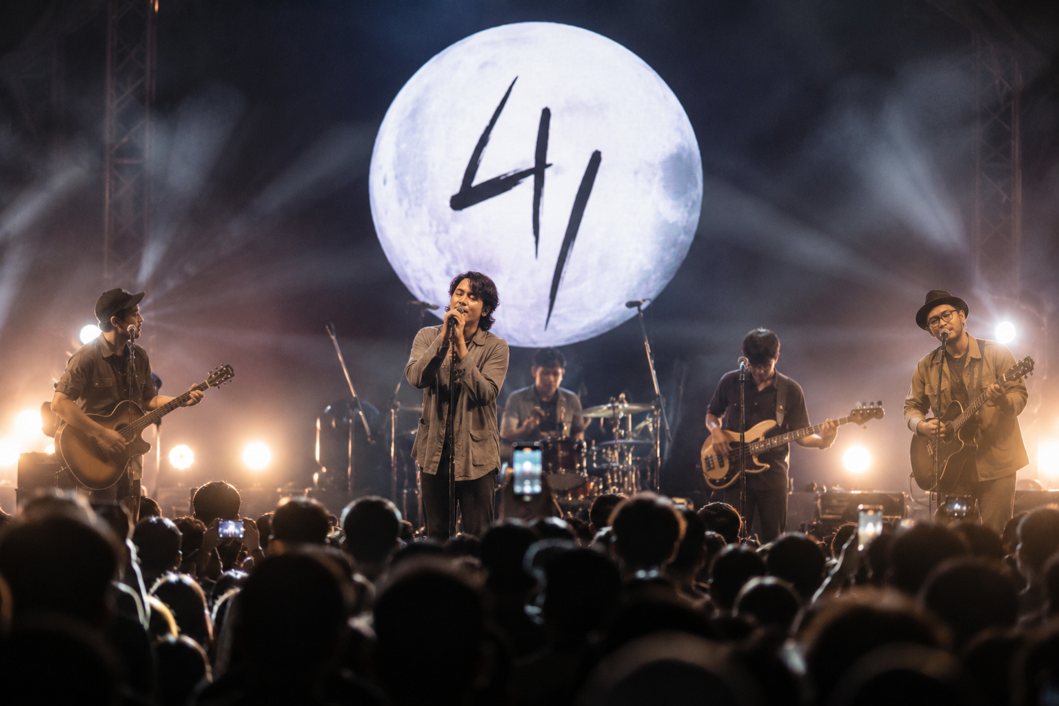 Fourtwnty tampil membawakan lagu dalam sebuah konser musik di Indonesia