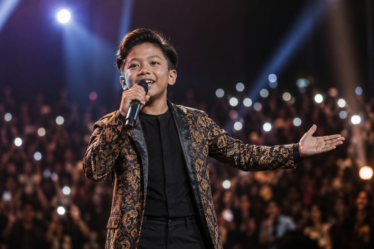 Farel Prayoga tampil membawakan lagu di atas panggung dengan penuh percaya diri