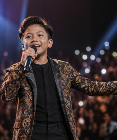Farel Prayoga tampil membawakan lagu di atas panggung dengan penuh percaya diri