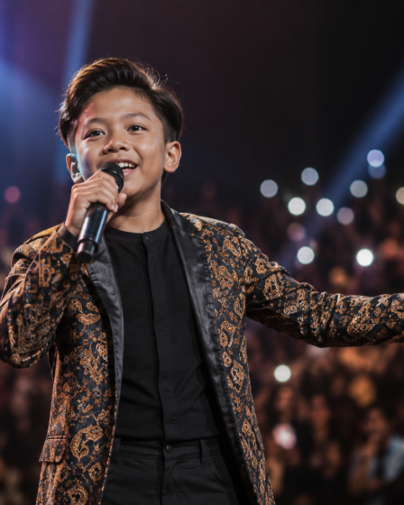 Farel Prayoga tampil membawakan lagu di atas panggung dengan penuh percaya diri
