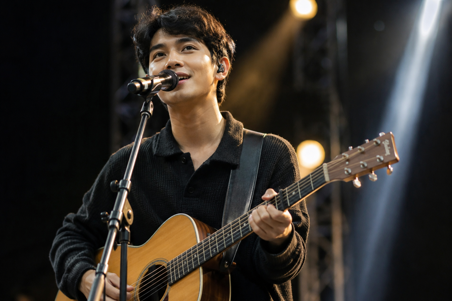 Nadhif Basalamah saat tampil membawakan lagu di atas panggung dengan suasana konser yang hangat.