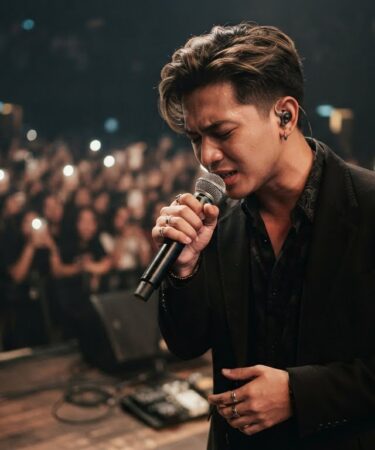 Fabio Asher penyanyi Indonesia saat membawakan lagu patah hati di atas panggung.