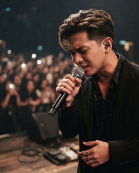 Fabio Asher penyanyi Indonesia saat membawakan lagu patah hati di atas panggung.
