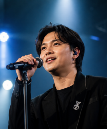 Review Lagu Rizky Febian dengan penampilan di atas panggung konser.