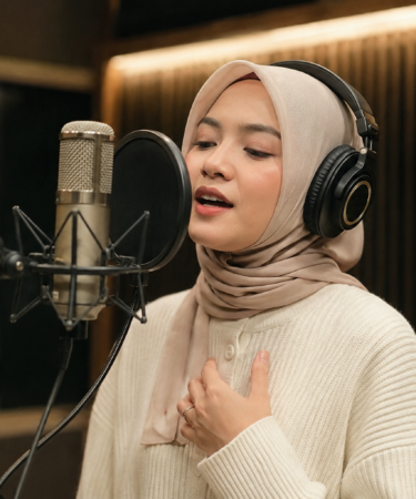 Salma Salsabil tampil membawakan lagu di atas panggung konser.