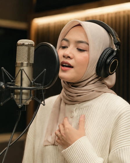 Salma Salsabil tampil membawakan lagu di atas panggung konser.