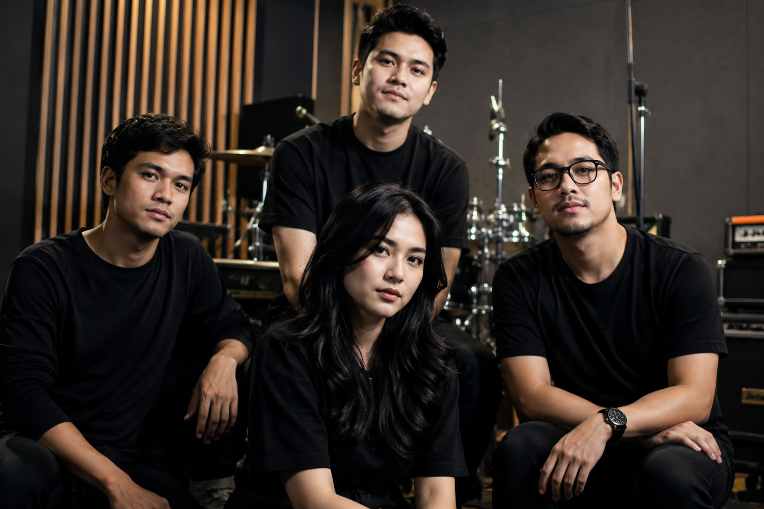 Geisha Band tampil membawakan lagu di atas panggung konser dengan pencahayaan profesional