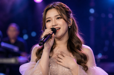 Tiara Andini tampil membawakan lagu di atas panggung konser musik Indonesia