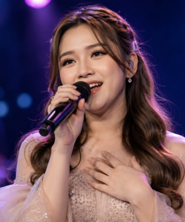 Tiara Andini tampil membawakan lagu di atas panggung konser musik Indonesia